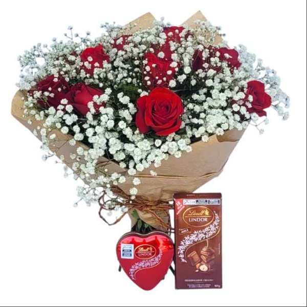 Buquê de Rosas Vermelhas e Chocolates Importados
