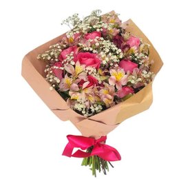 Imagem de Buquê de Rosa Pink e Flores Campestres em Brasília