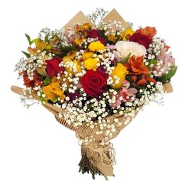 Imagem de Buquê de Rosas Coloridas e Flores Mistas