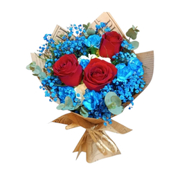 Imagem de Buquê de Rosas com Flores Azuis Dois Tons de Amor