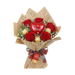 Imagem de Buquê de Rosas com Ferrero Rocher Encanto de Mãe 