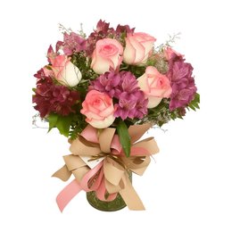 Imagem de Vaso Essência Floral com Rosas e Astromélias