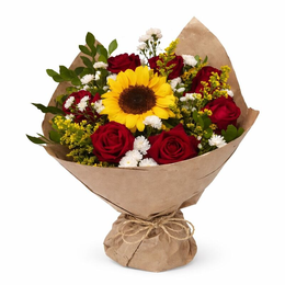 Imagem de Buquê Girassol com Rosas Vermelhas Premium
