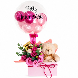Imagem de Flores, Pelúcia, Chocolate e Balão Personalizado