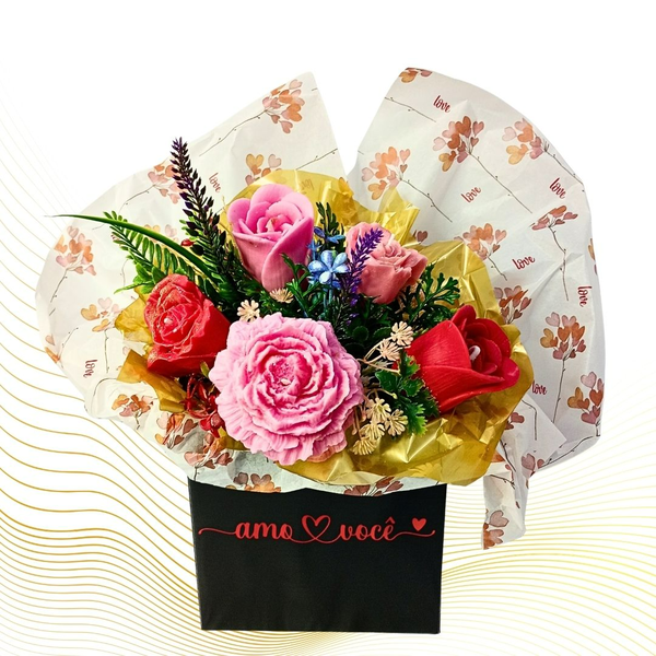 Arranjo Black Flores e Velas Amo Você