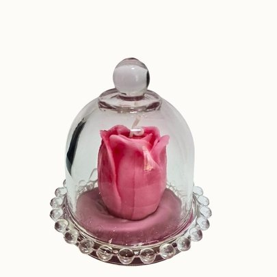 Vela Botão Rosa na Cúpula de Vidro