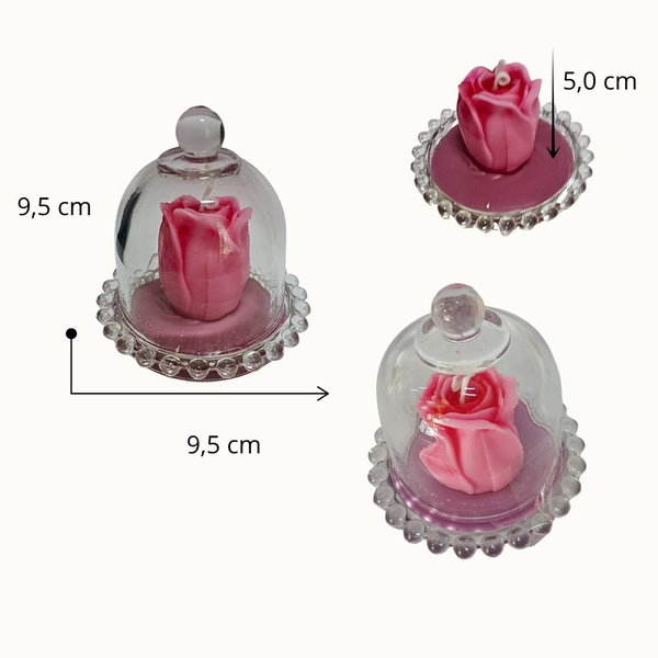 Vela Botão Rosa na Cúpula de Vidro 
