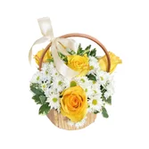Cesta com Rosas Amarelas e Margaridas Brancas