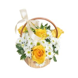 Imagem de Cesta com Rosas Amarelas e Margaridas Brancas