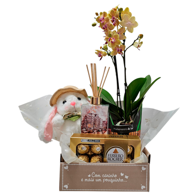 Cesta Especial De Amor Com Chocolate E Orquídea