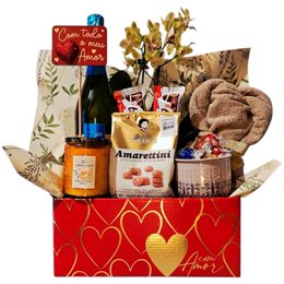Imagem de Cesta Mozao Especial Com Lindt Vinho Orquidea e Kinder