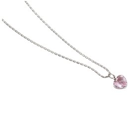 Imagem de Colar Coração de Vidro Rosa em Ródio Branco
