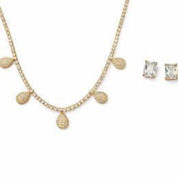 Imagem de Conjunto Colar e Brinco Gotas Banhado a Ouro 18K