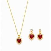 Conjunto Colar e Brinco Coração Banho Ouro 18k