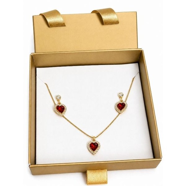 Conjunto Colar e Brinco Coração Banho Ouro 18k