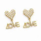 Brinco Coração Love Cravejado Banhado a Ouro 18K