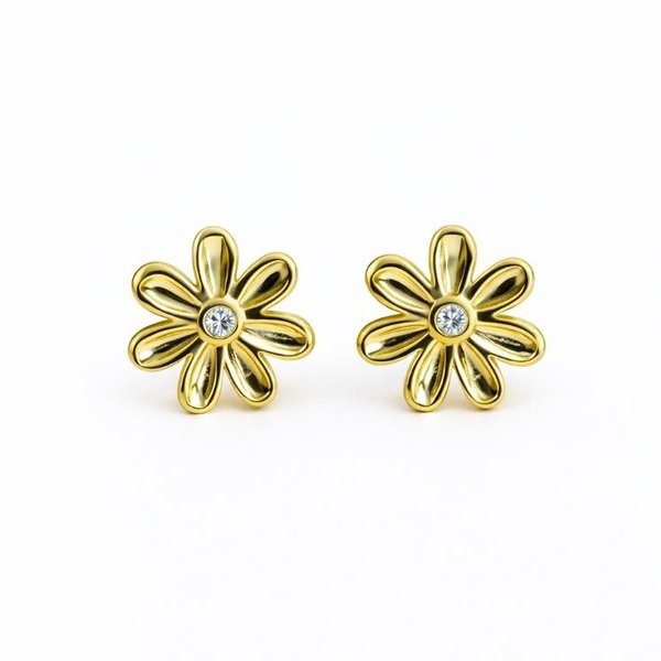 Brinco Flor Ponto de Luz Banhado a Ouro 18K