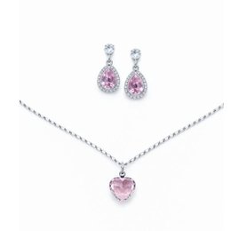 Imagem de Conjunto Colar e Brinco Gota Rosa em Ródio Branco