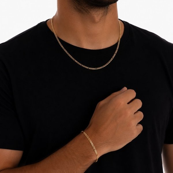 Conjunto Masculino Colar e Pulseira Banhado Ouro 18k