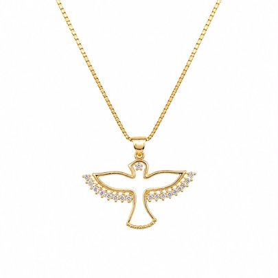 Colar Espírito Santo Cravejado Banhado a Ouro 18K