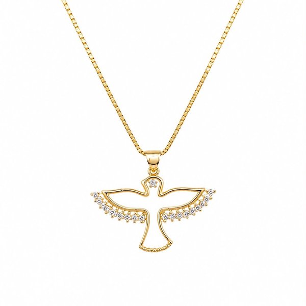 Colar Espírito Santo Cravejado Banhado a Ouro 18K