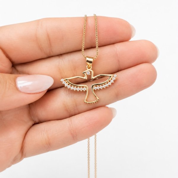 Colar Espírito Santo Cravejado Banhado a Ouro 18K