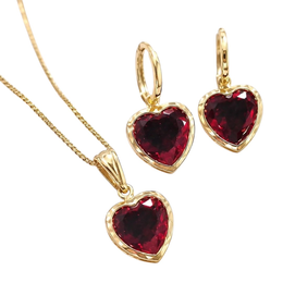 Imagem de Conjunto Coração Vermelho Dourado Feminino Luxo