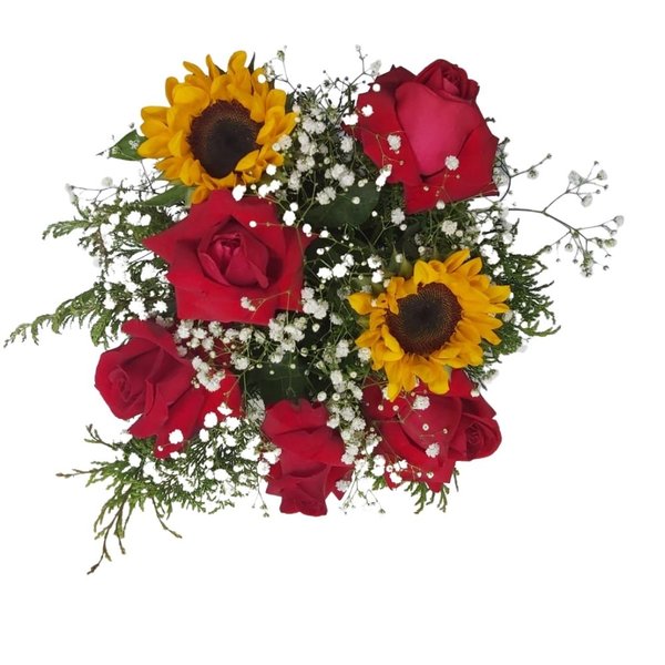 Arranjo de Girassóis e Rosas Vermelhas 