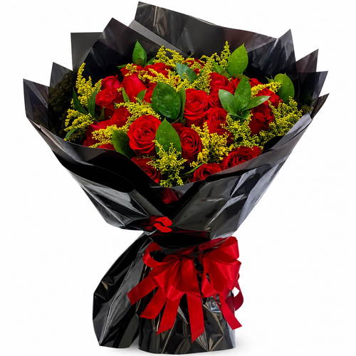 Buquê Black de 12 Rosas Vermelhas