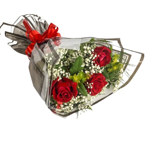 Buquê Black de 3 Rosas Vermelhas 