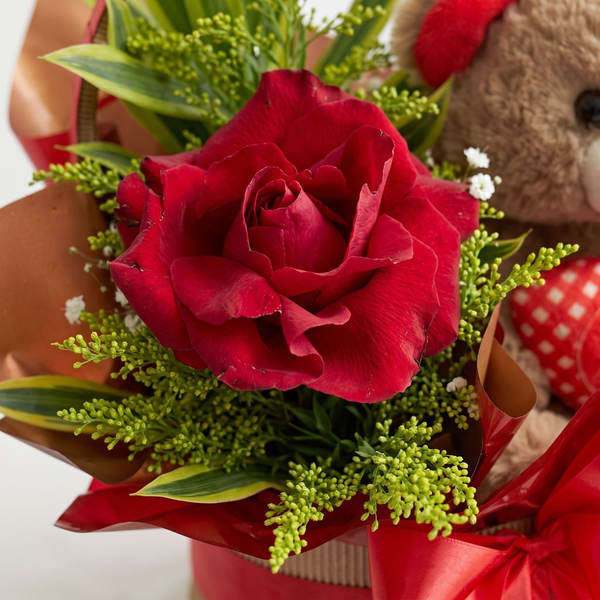 Cesta Carinho Rosa e Urso