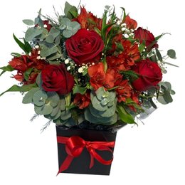 Imagem de Caixa de Rosa e Astromélia Vermelha 