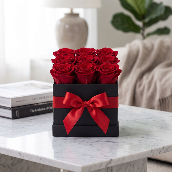 Caixa com Nove Rosas Vermelhas