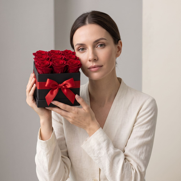 Caixa com Nove Rosas Vermelhas