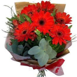 Imagem de Ramalhete Gérberas e Astromélias Vermelhas 