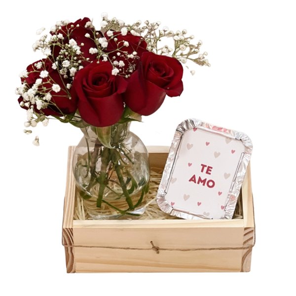 Cesta Flores e Brownie Te Amo