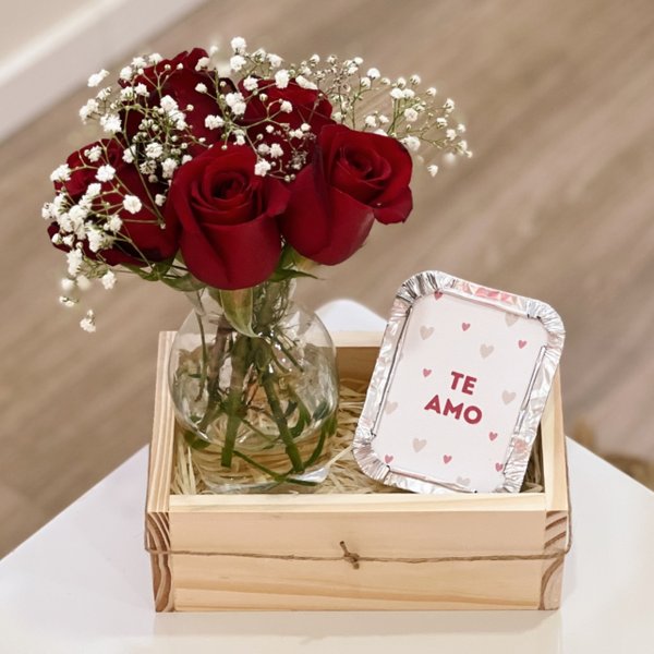Cesta Flores e Brownie Te Amo