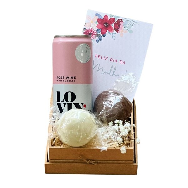Cesta Vinho Rosé Frisante Pães de Mel Dia da Mulher