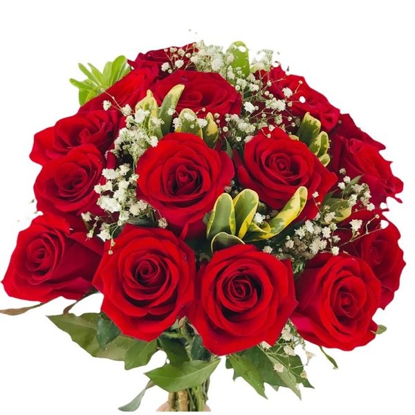 Buquê Luxo Italia 8 Rosas Vermelhas com Folhagem