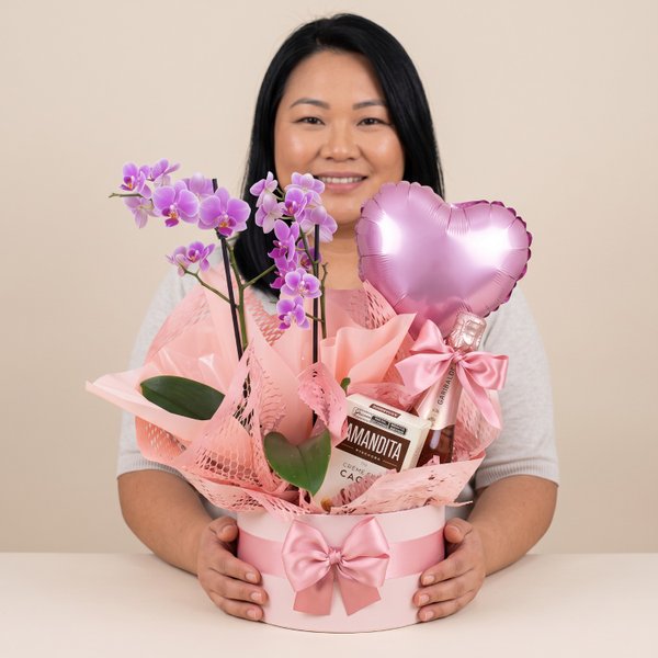 Box com Orquídea, Espumante e Chocolate