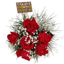 Imagem de Buquê Com 6 Rosas Vermelhas e Plaquinha