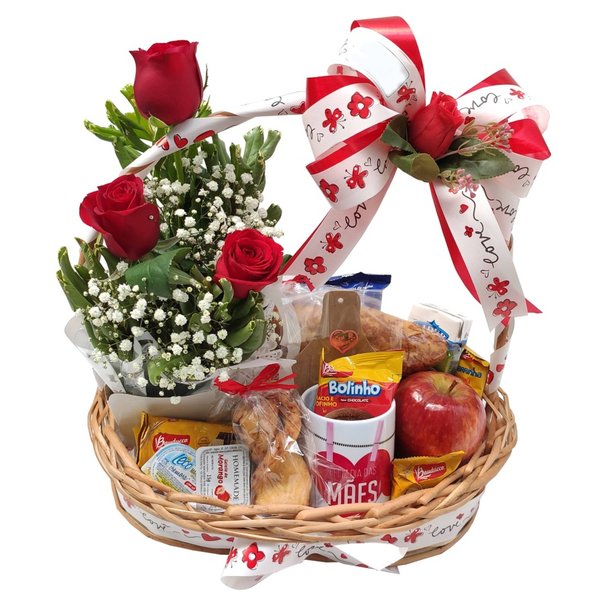 Cesta Café Mãe Com Rosas