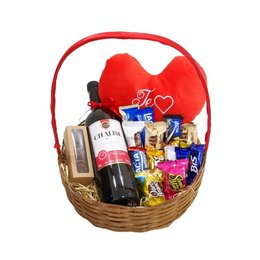 Imagem de Cesta com Vinho, Chocolates & Pelúcia