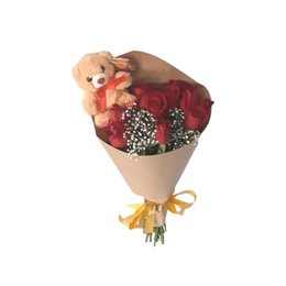 Imagem de Buquê de Rosas Vermelhas com Urso de Pelúcia