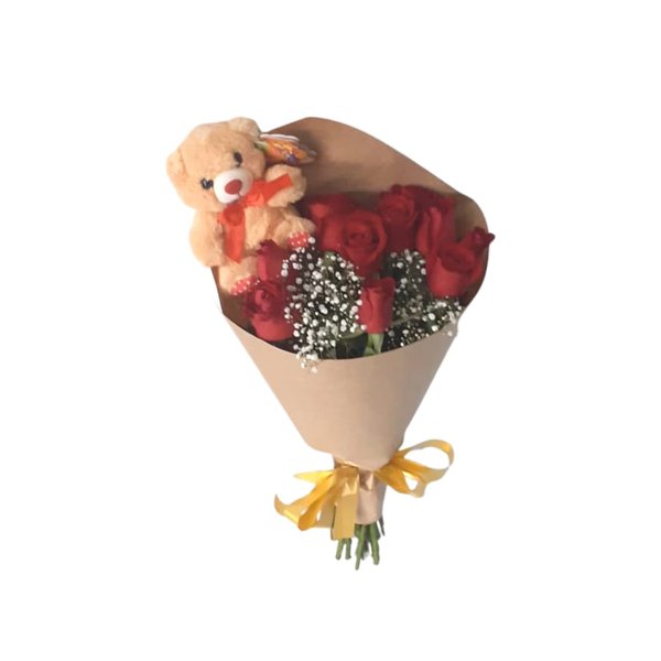 Buquê de Rosas Vermelhas com Urso de Pelúcia