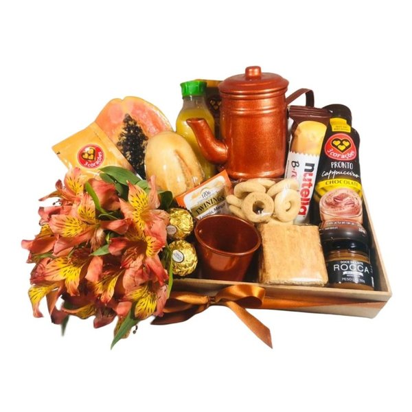 Cesta de Café Colonial com Flores Premium