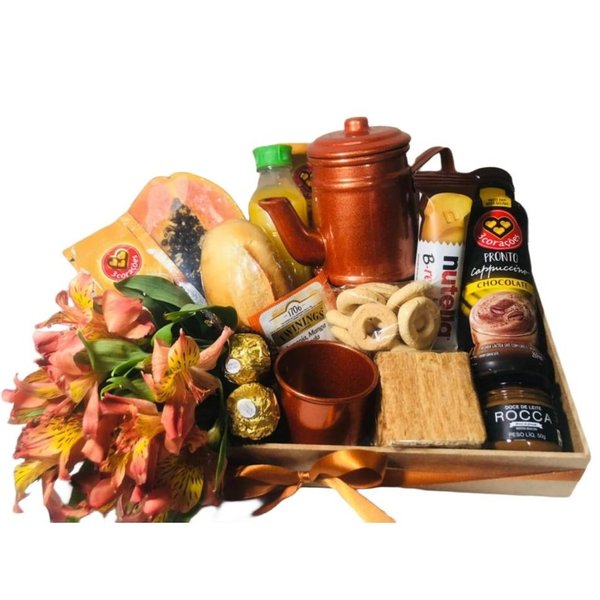 Cesta de Café Colonial com Flores Premium