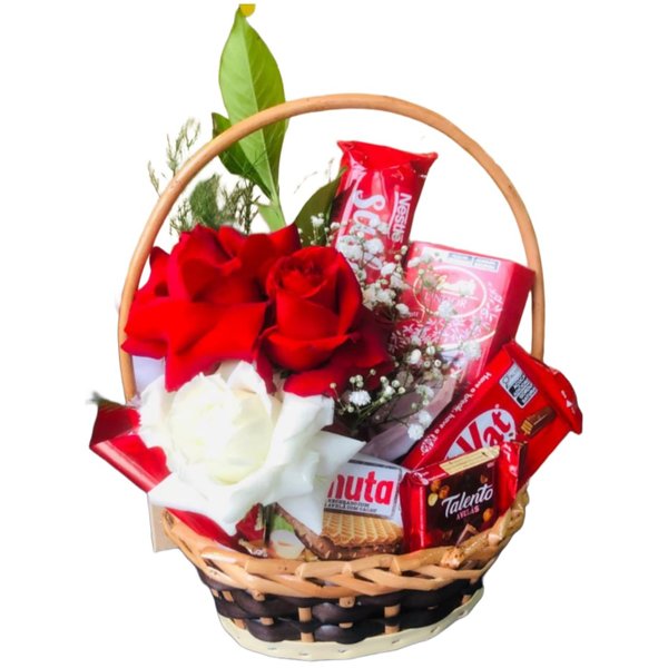 Cesta de Rosas e Chocolates Lindt