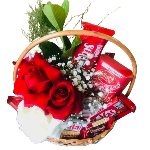 Cesta de Rosas e Chocolates Lindt