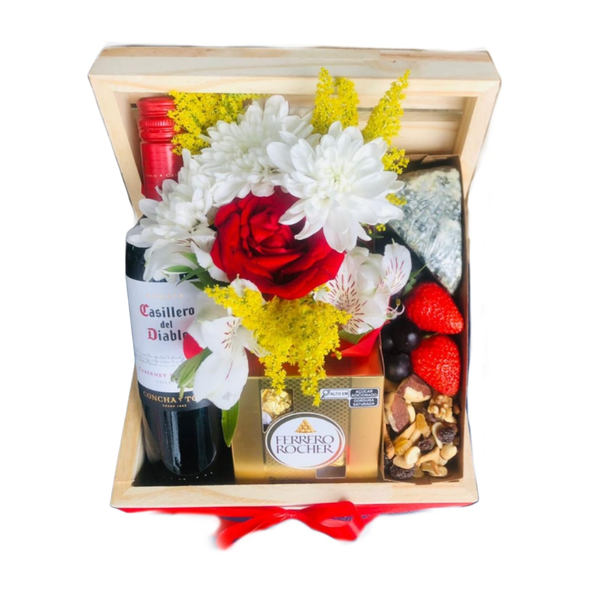 Cesta Afeto Amor com Vinho e Flores